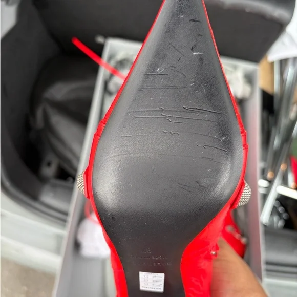 Red Leather Knee-High Stiletto Boots - Women - Picture 4 of 10